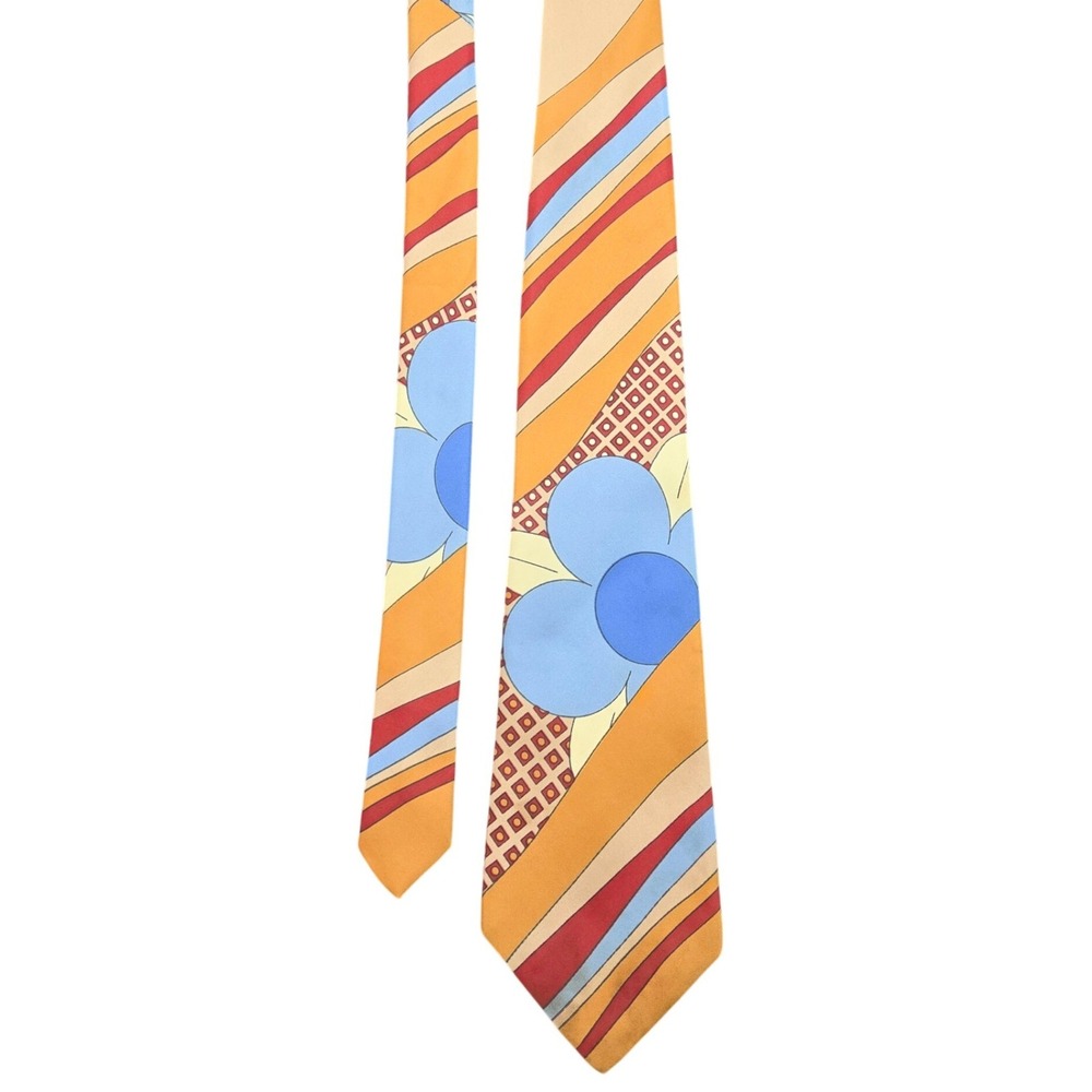Vintage Johnny Carson Necktie Orange 70s Floral Geometric Americana Retro Wide